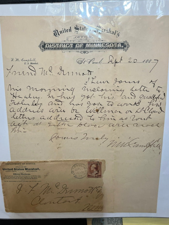 U.S. Marshal's Office - District of Minnesota Letter 1887