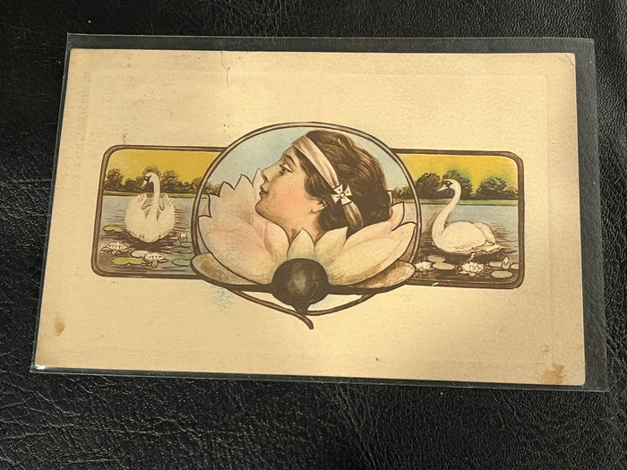 Girl, Flower and Swans