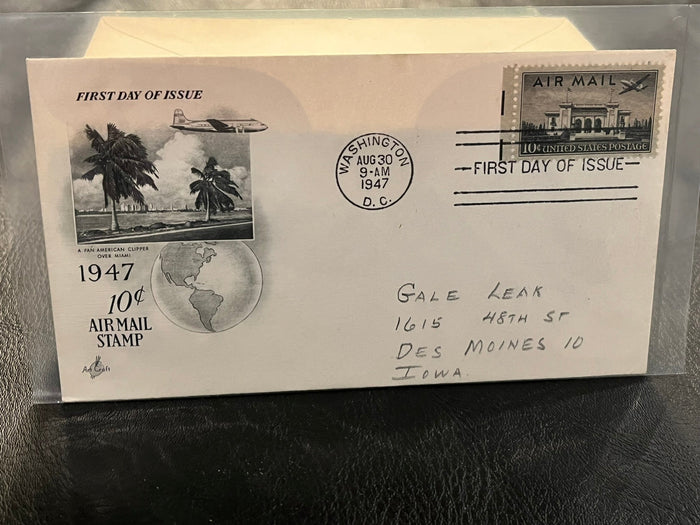 1947 10c Air Mail Stamp - FDC. Art Craft cachet.