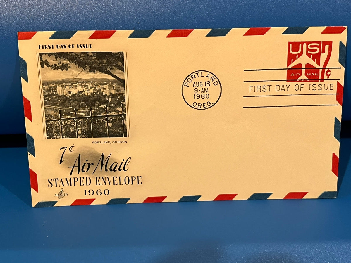 7c Air Mail Stamped Envelope FDC. Art Craft cachet. 1960 – History Bound