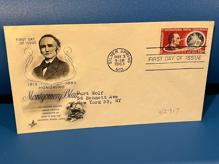 Montomery Blair - Postmaster under Lincoln FDC. Art Craft cachet. 1963