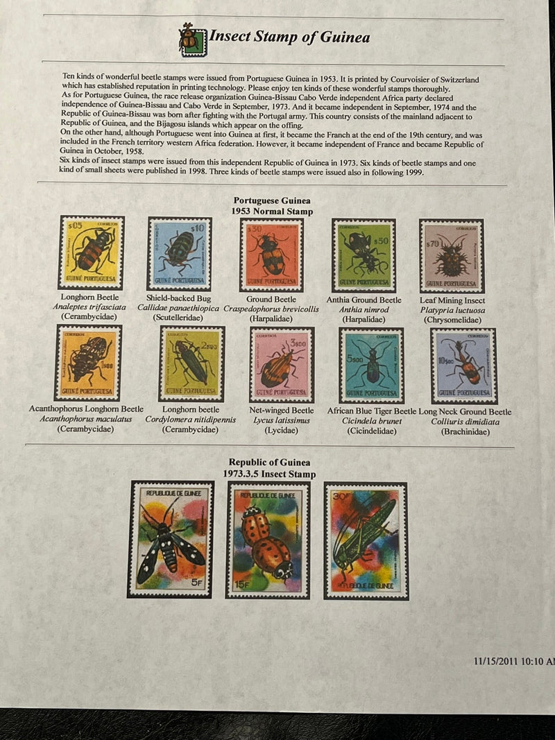 Insect Stamps of Guinea. 13 MLH colorful insect stamps.