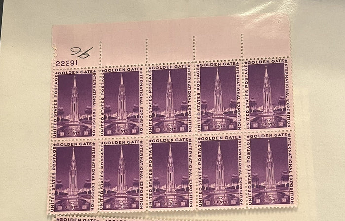 3c Golden Gate Exposition block of 10