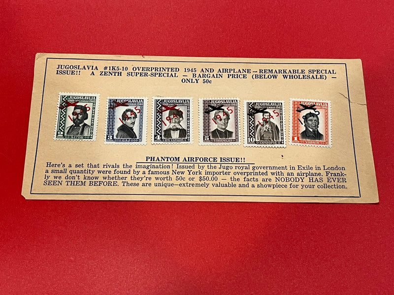 Jugoslavia - Printed by the Jugo Government in exile in London in small quantity. Overprinted with airplane. unique