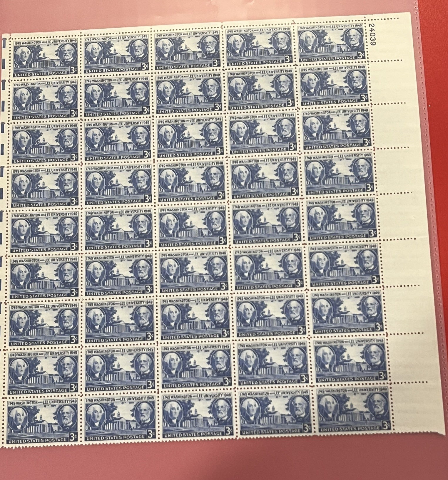 1949 3c Washington and Lee University Mint Sheet – History Bound