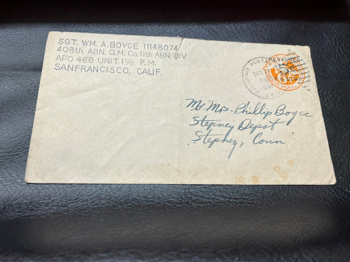 6c Air Plane envelope with 5c "Revalued" overprint