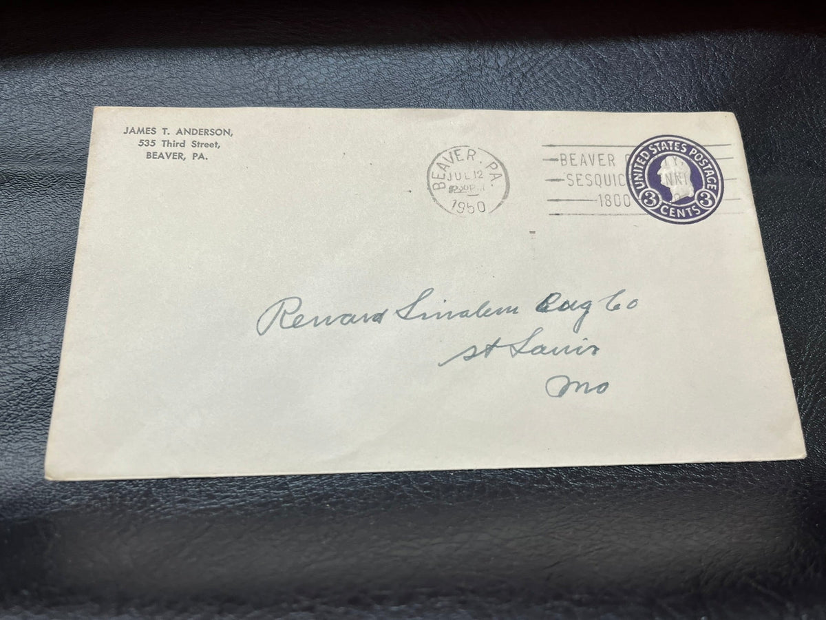 Beaver Pennsylvaia 3c Washington envelope