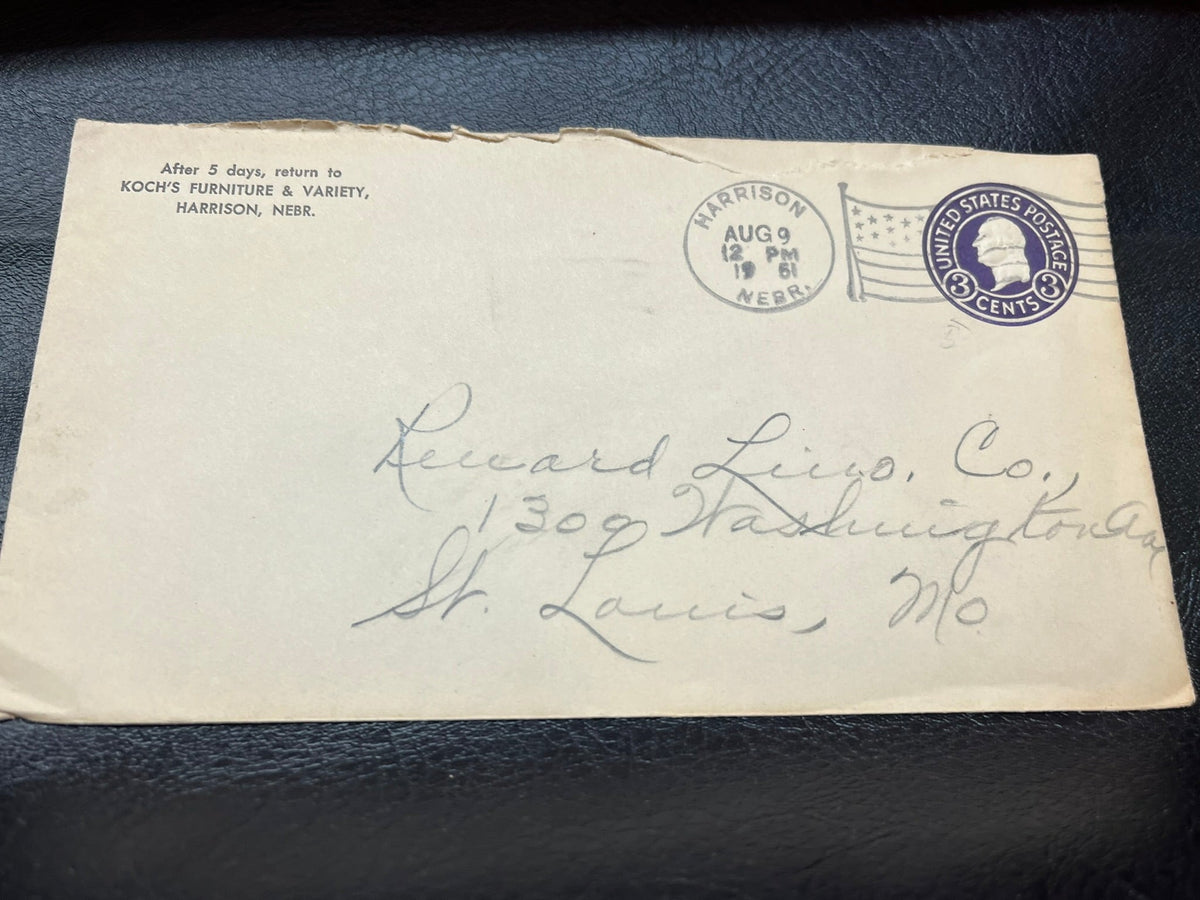 Harrison Nebraska Cancel 3c Washington Envelope