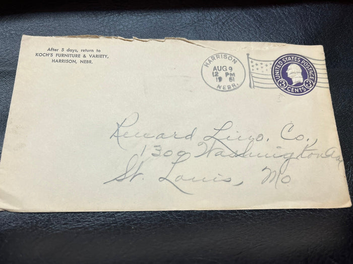 Harrison Nebraska Cancel 3c Washington Envelope