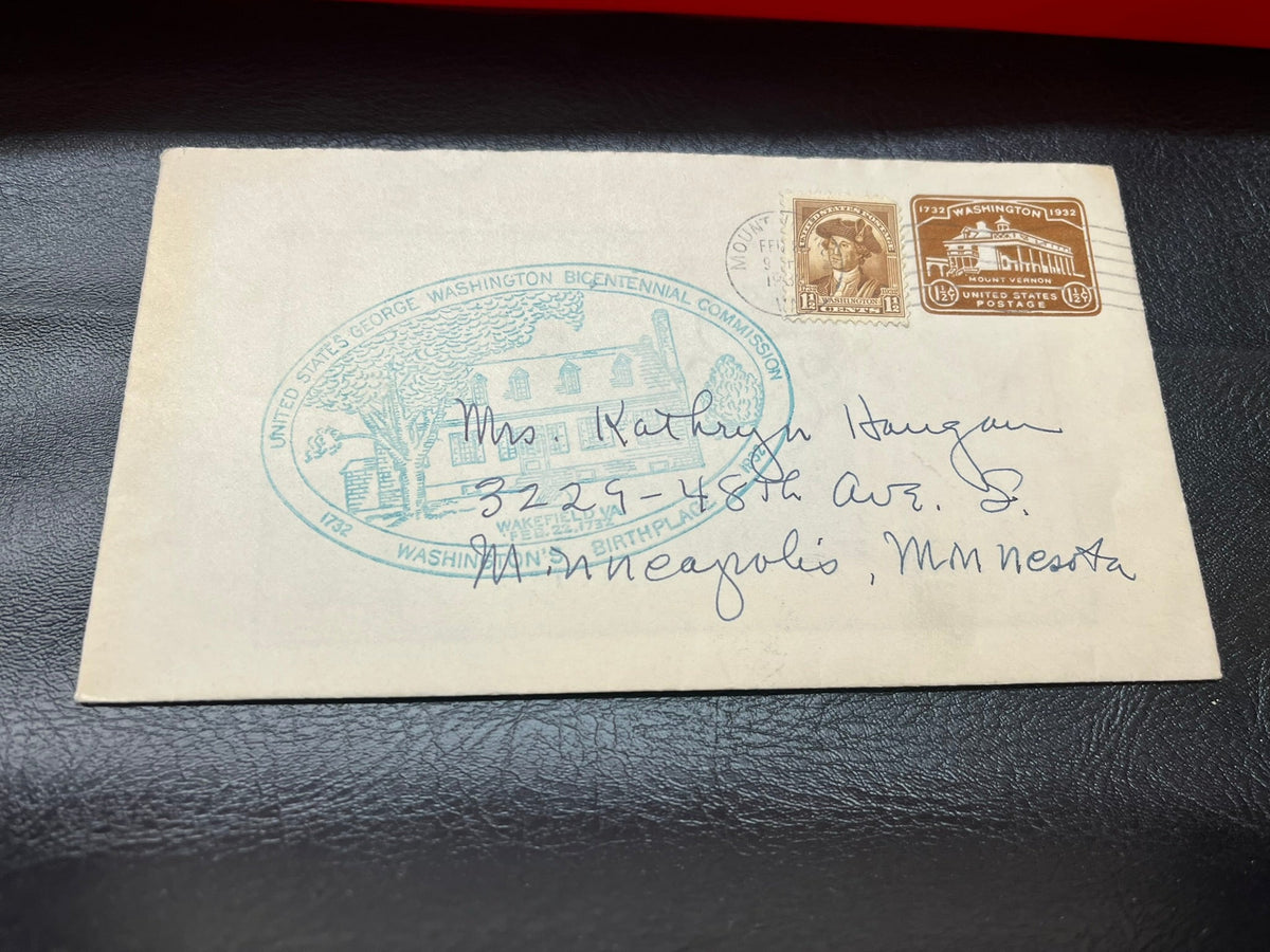 Washington Bicentennial 1 1/2c envelope with 1 1/2 cent stamp cachet