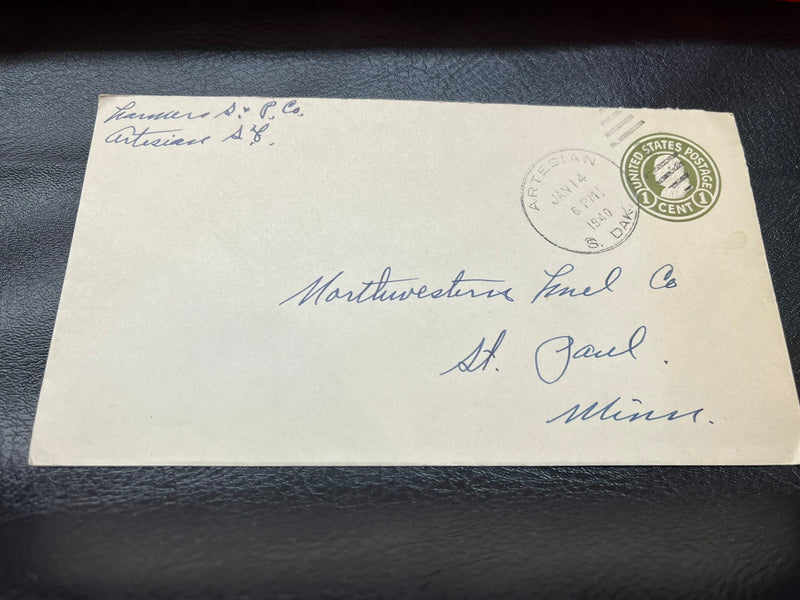 Artesian South Dakota 1c Franklin envelope