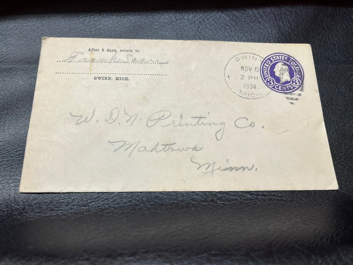 Gwinnn Michigan 3c Washington envelope