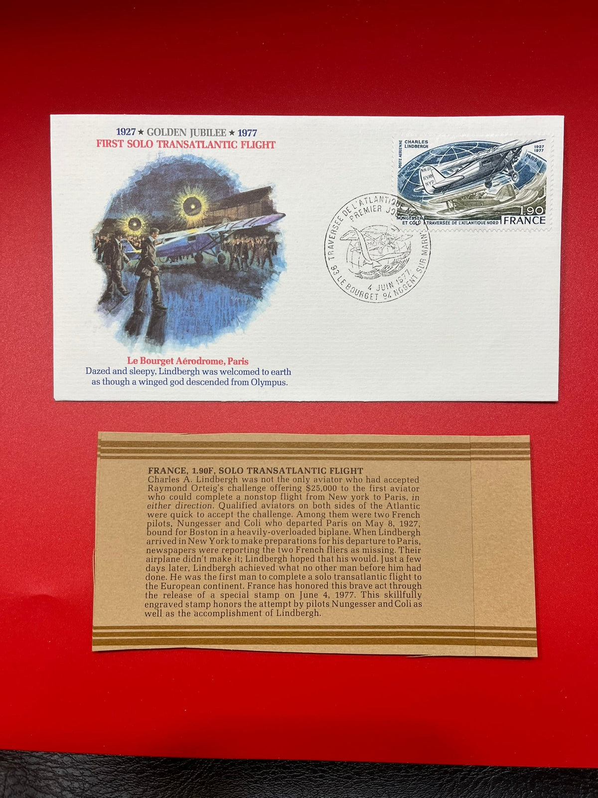 France - First Transatlantic Flight - 50th Anniversary" FDC