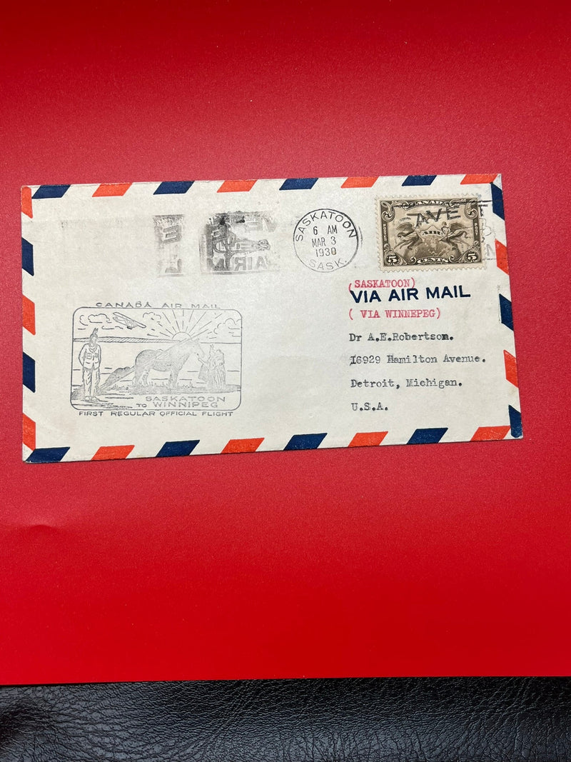 1930 Saskatoon to Winnepeg FirstFlight FDC
