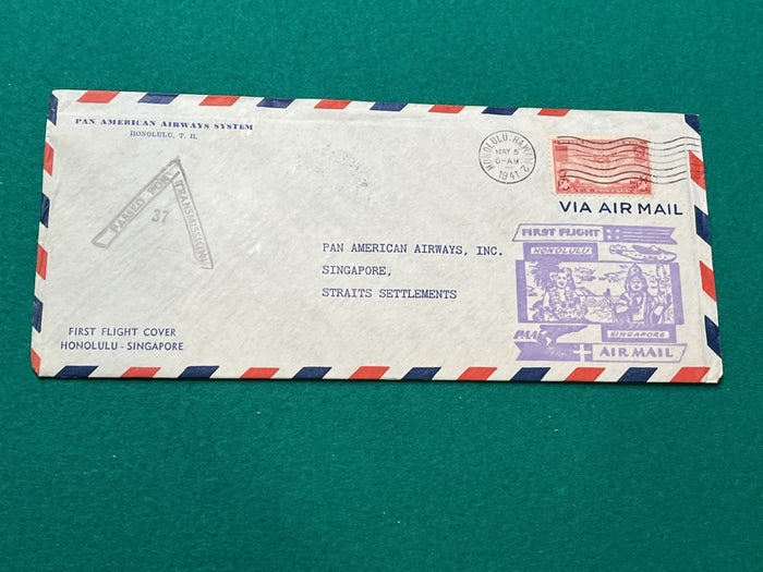 First Flight Cover - Honolulu - Singapore  1941