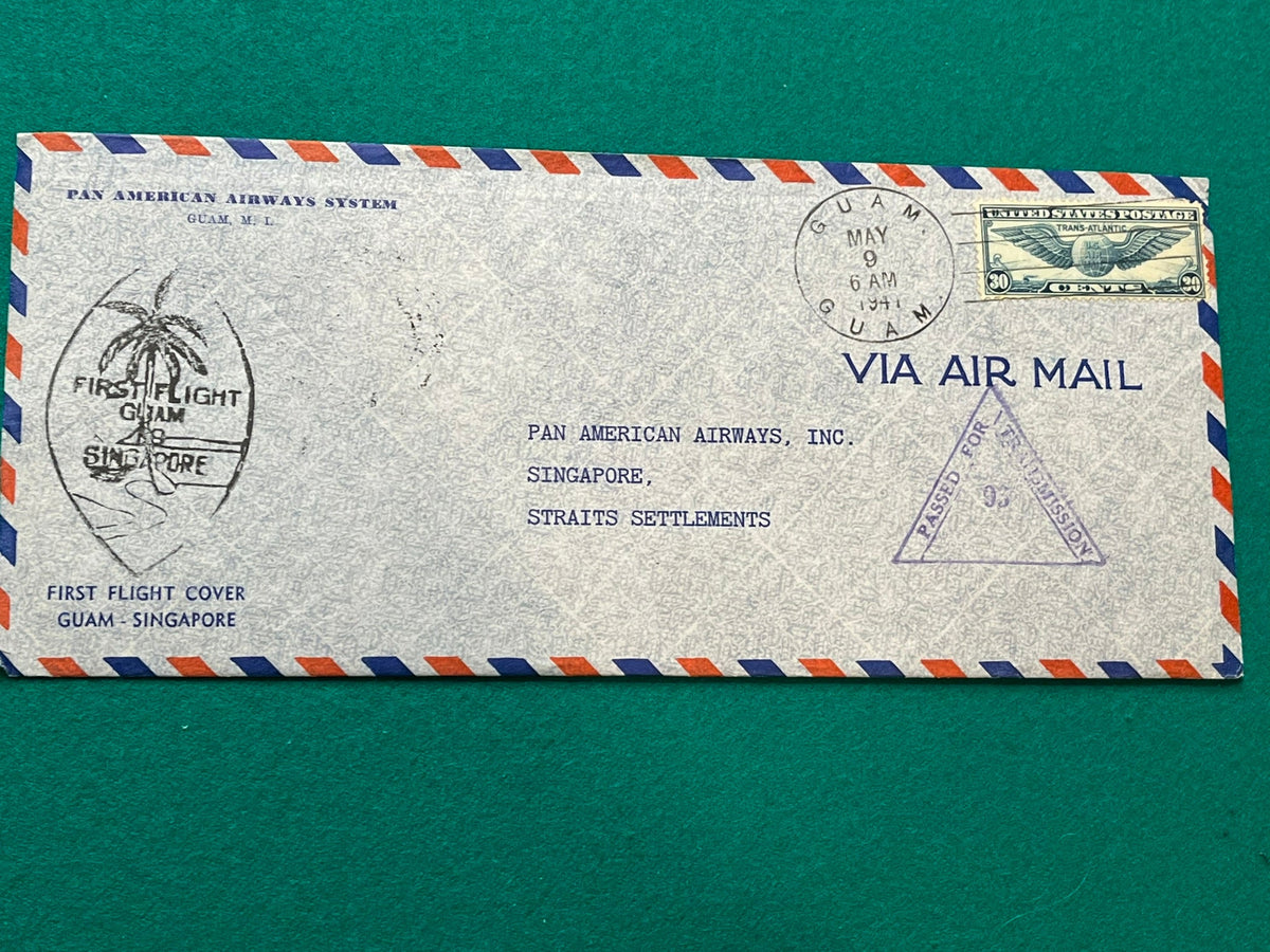 First Flight Cover - Pan Am - Guam - Singapore