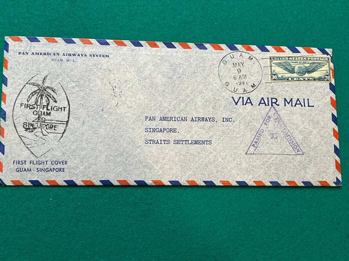 First Flight Cover - Pan Am - Guam - Singapore