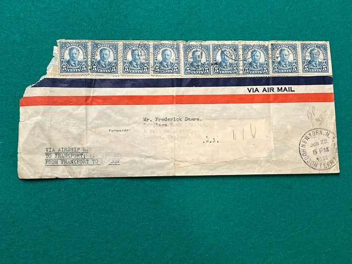 Hindenberg Cover - Frankfort to New York  1936