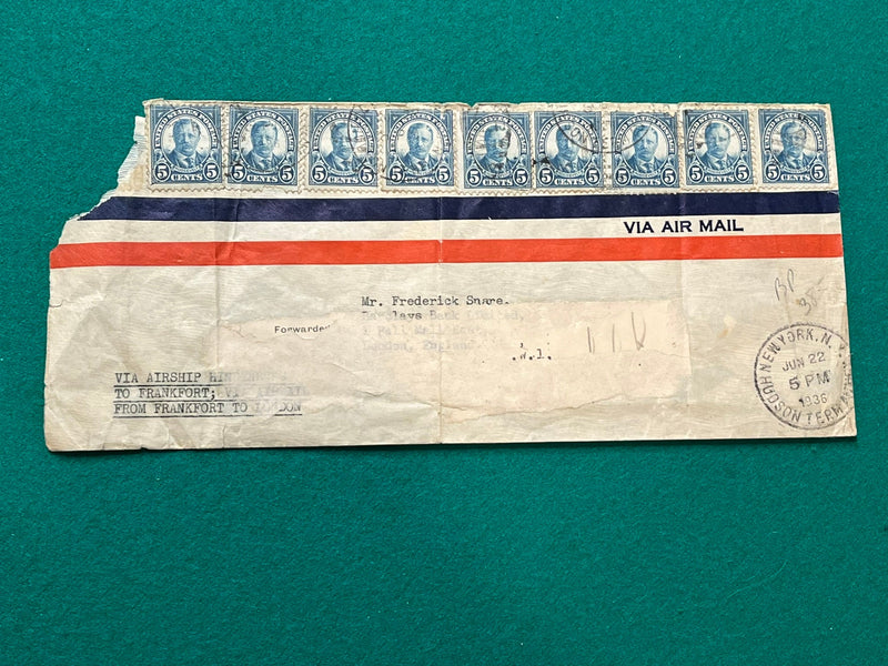 Hindenberg Cover - Frankfort to New York  1936