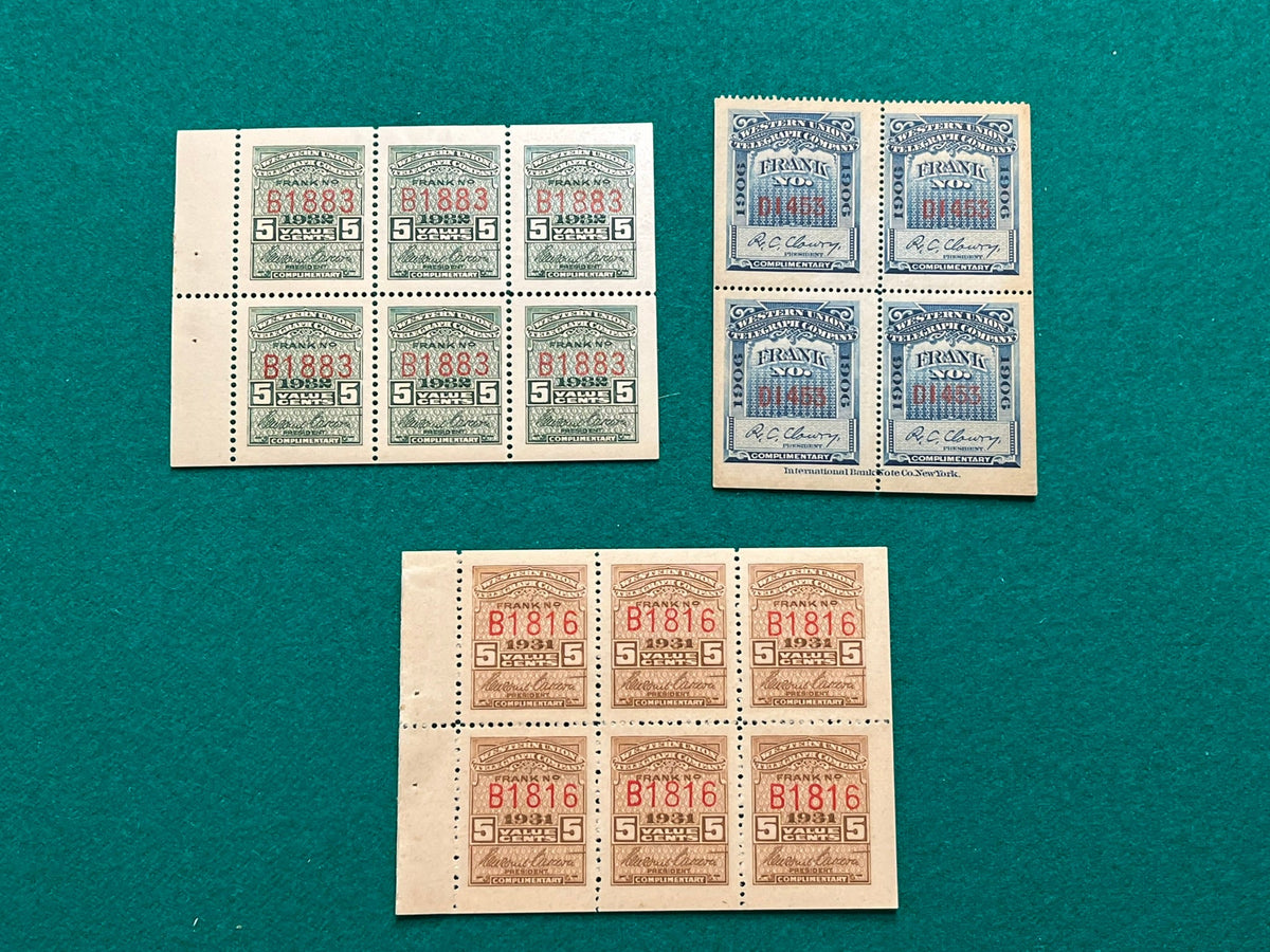 1906 & 1632 Western Union Telegram Stamps MNH