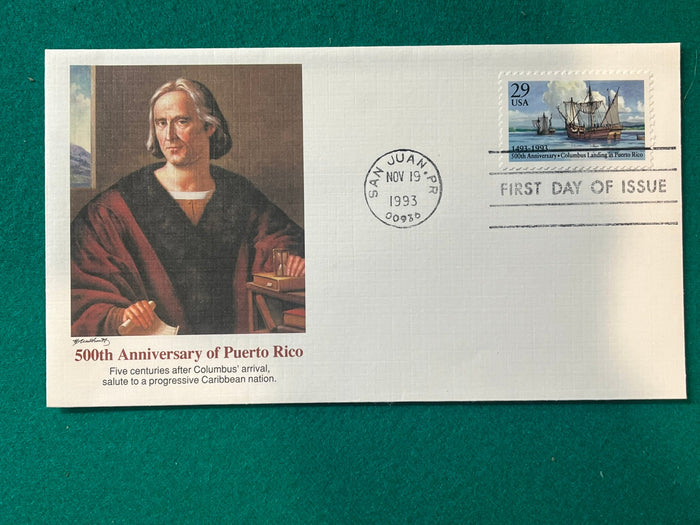 500th Anniversary of Puerto Rico" Fleetwood Cachet