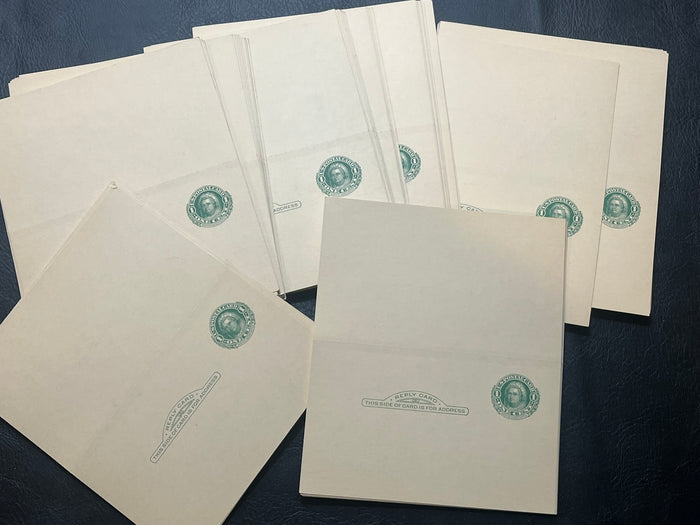 UY6        Fabulous find of 98 original 1911 1c +1c Preprinted Message cards. Each card has a 1c George Washington card, there is a return card attached - 1c Martha Washington. All of the cards still are attached. Rare Find.