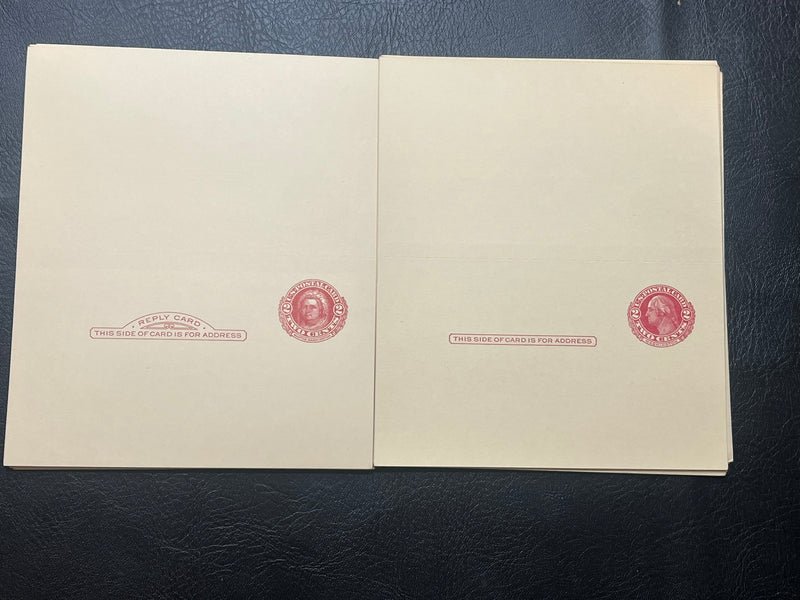 UY13      21  Double 2c George and Martha Washington Postcard with attached reply cards.