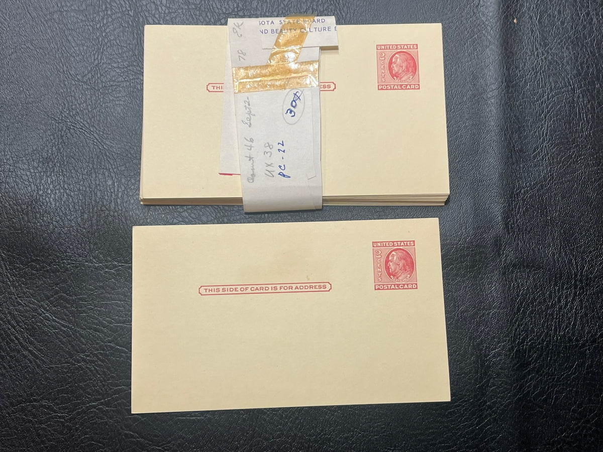 UX38   22 - 2c Ben Franklin Postal Cards. New condition.