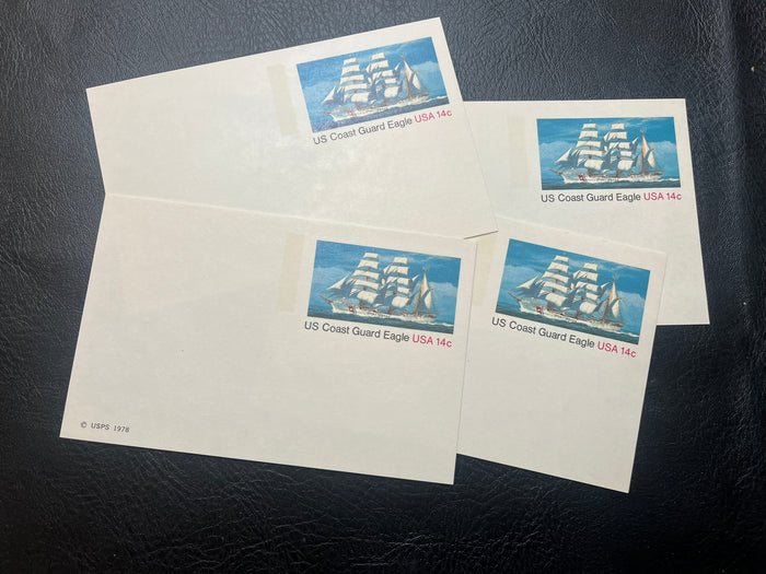 UX76  Collection of 4 - 14c US Coast Guard Eagle postcards. New condition.