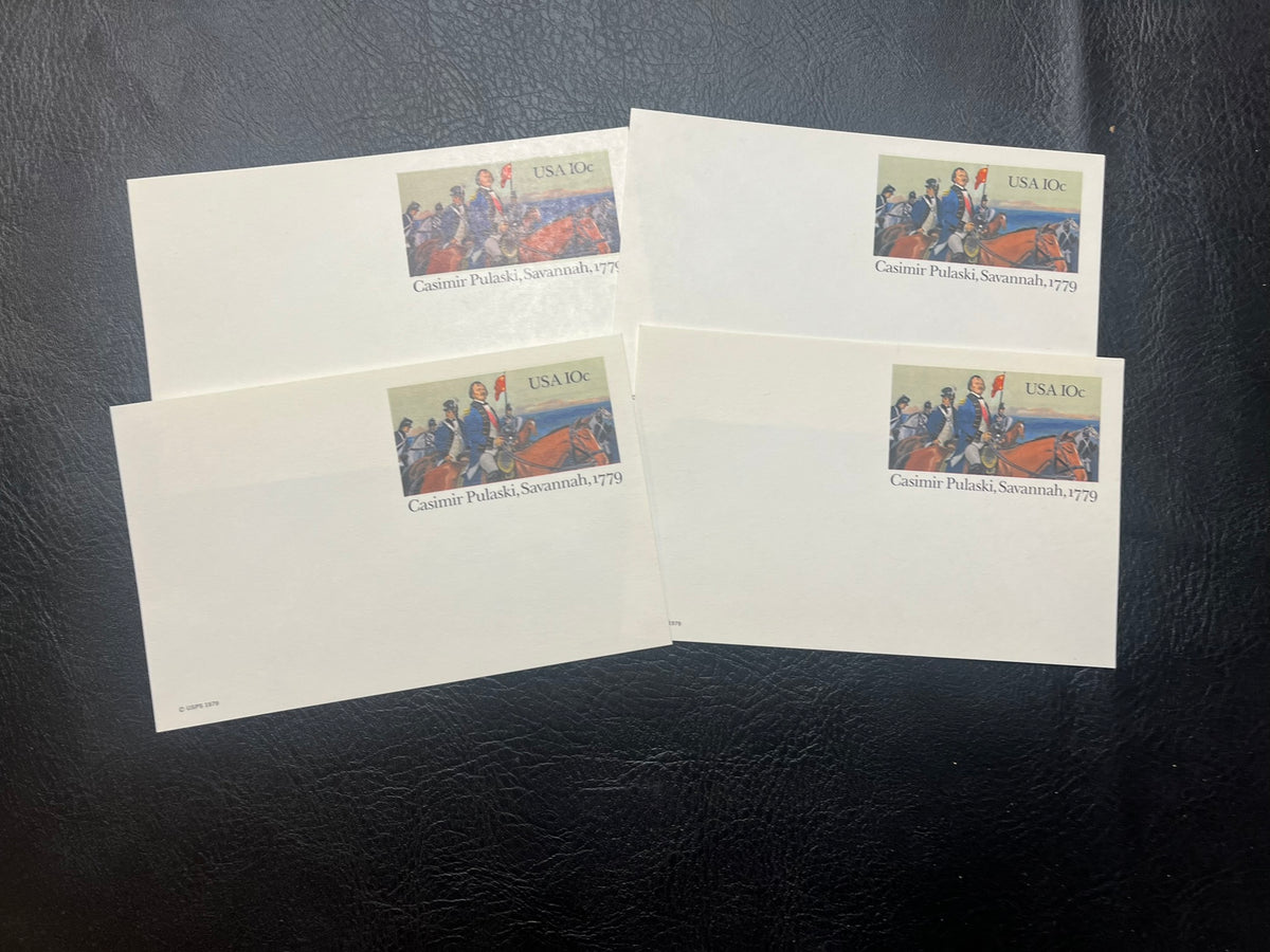 UX79  Collection of 4 - 10 Casimir Pulaski , Savannah, 1779 postcards. New condition.