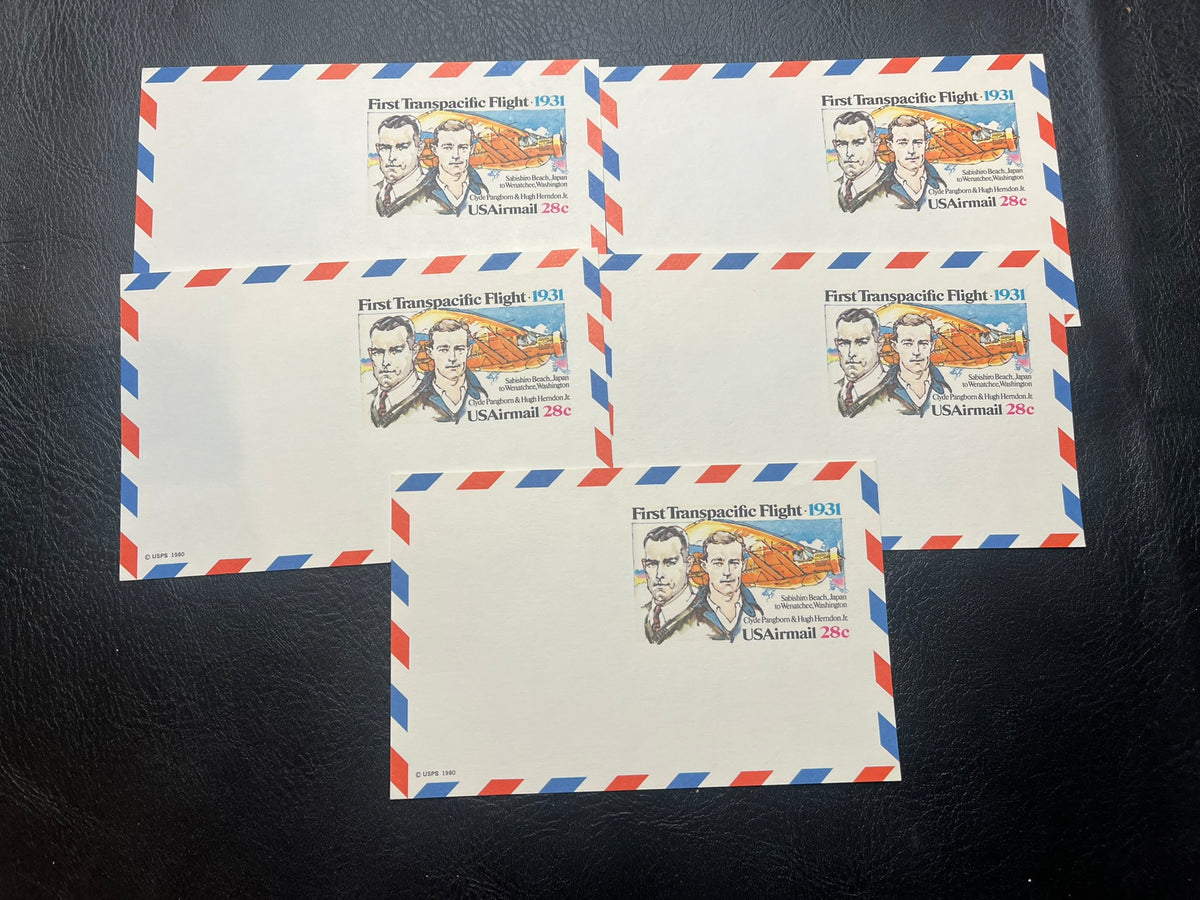 UXC19    Collection of 5 - 28c Air Mail Postal Cards - First Transpacific Flight. New condition.