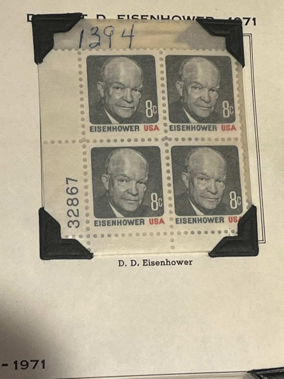 8c D.D. Eisenhower Plate Block