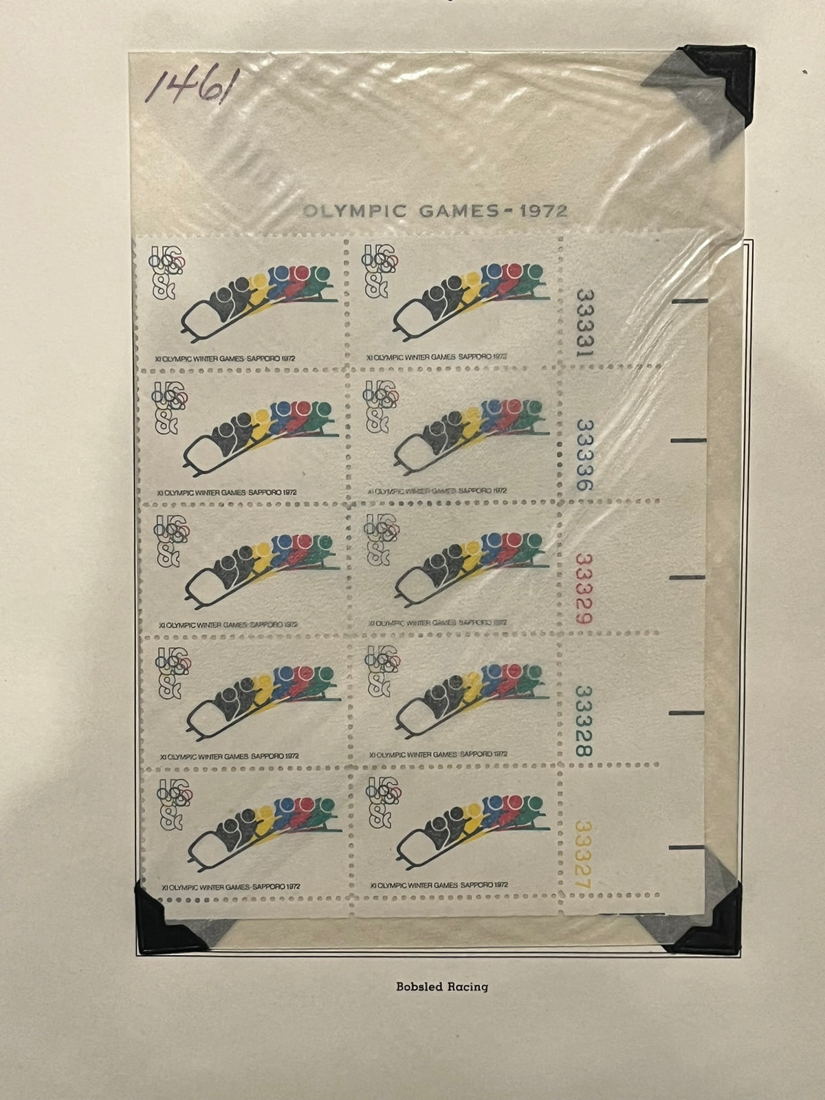 8c Olympic Games Plate Block