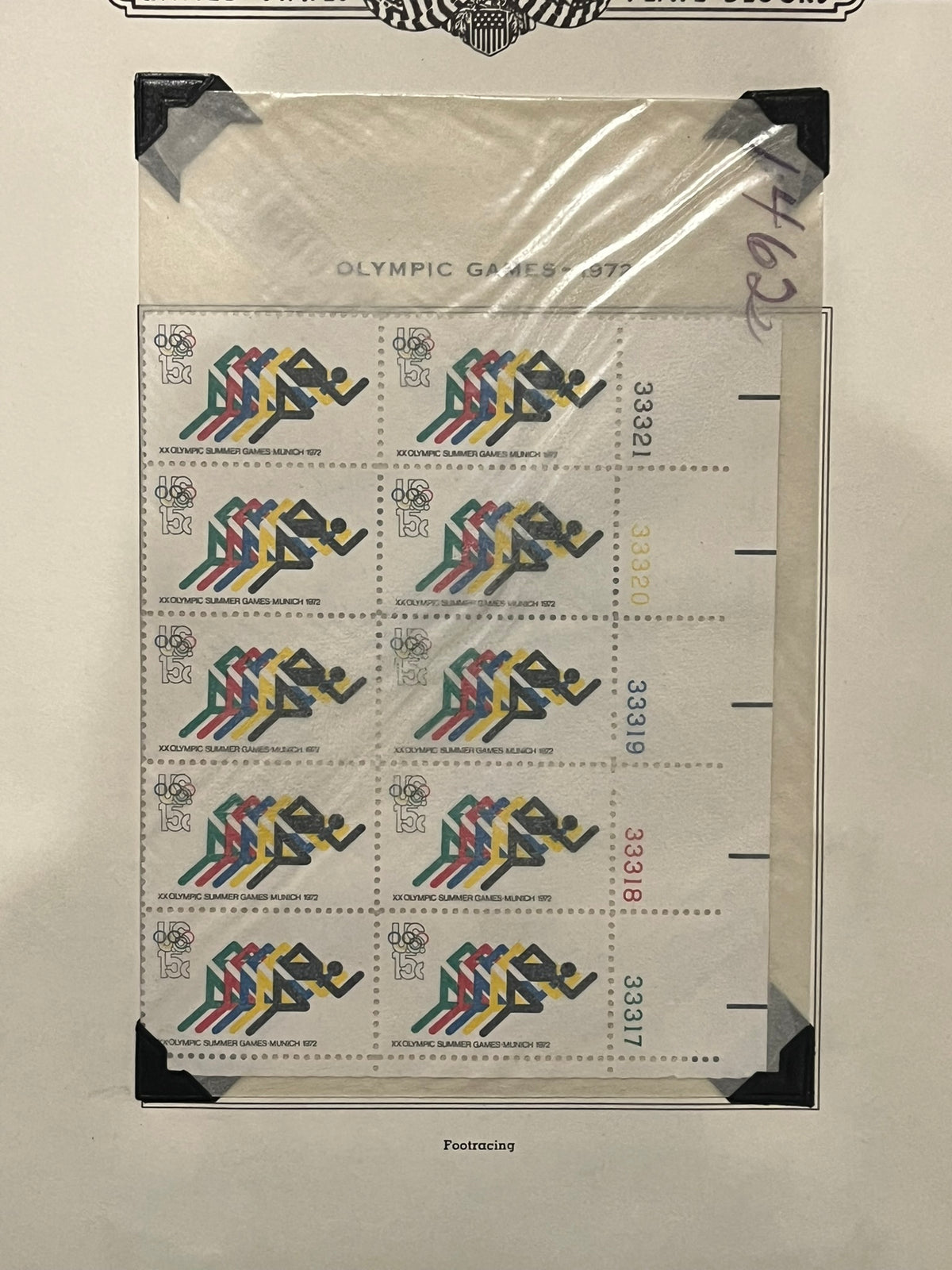 15c Olympic Games Plate Block