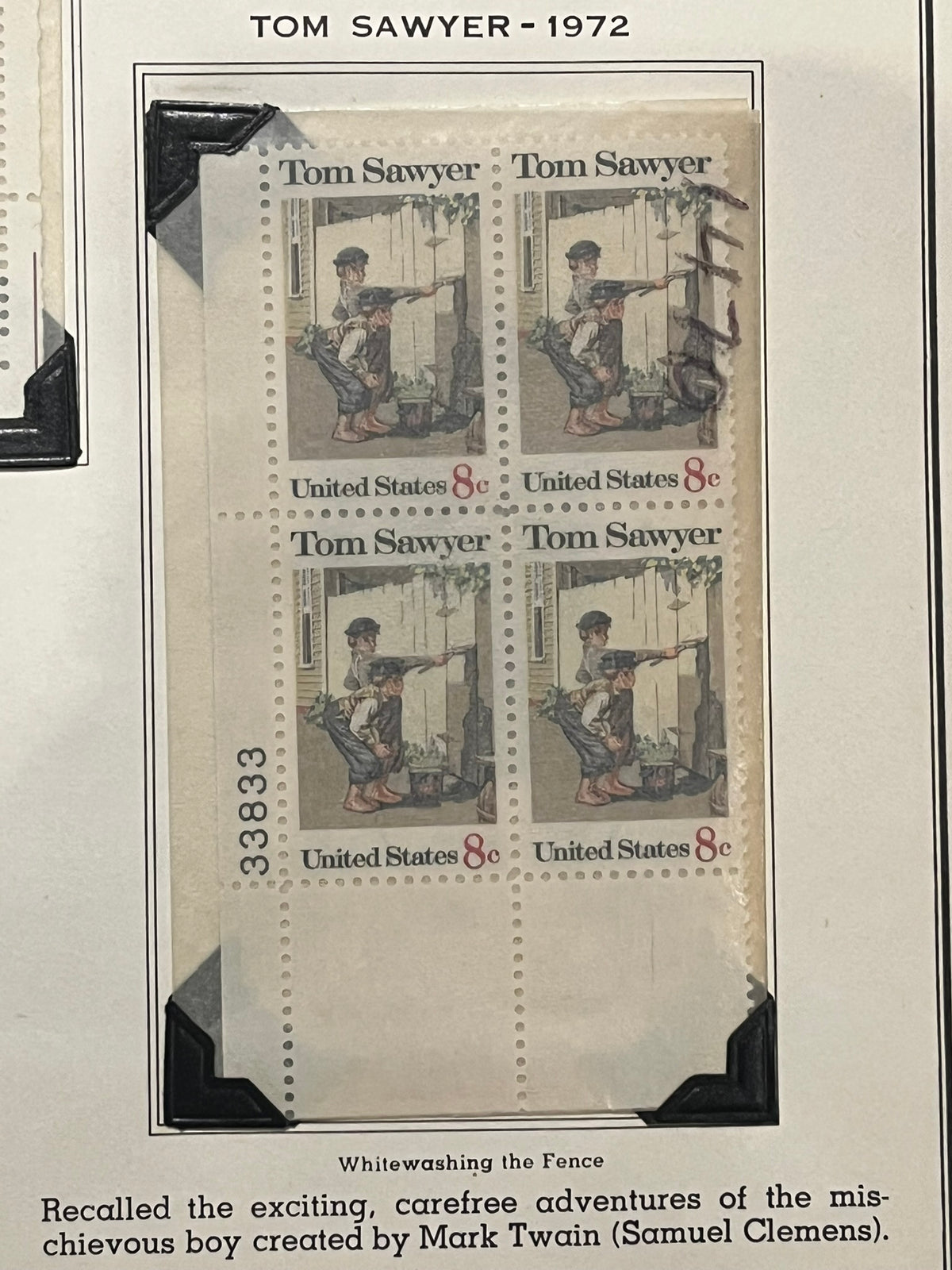 8c Tom Sawyer Plate Block