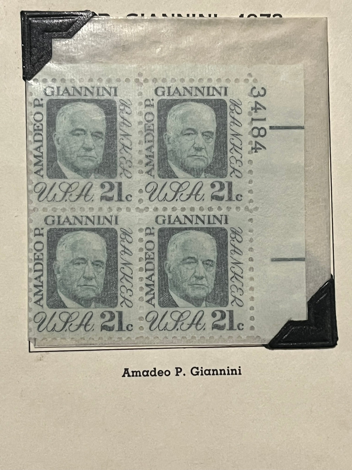 21c Amadeo Giannini Plate Block