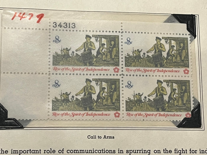 8c Call To Arms  - Rise of the Spirit of Independence - Plate Block