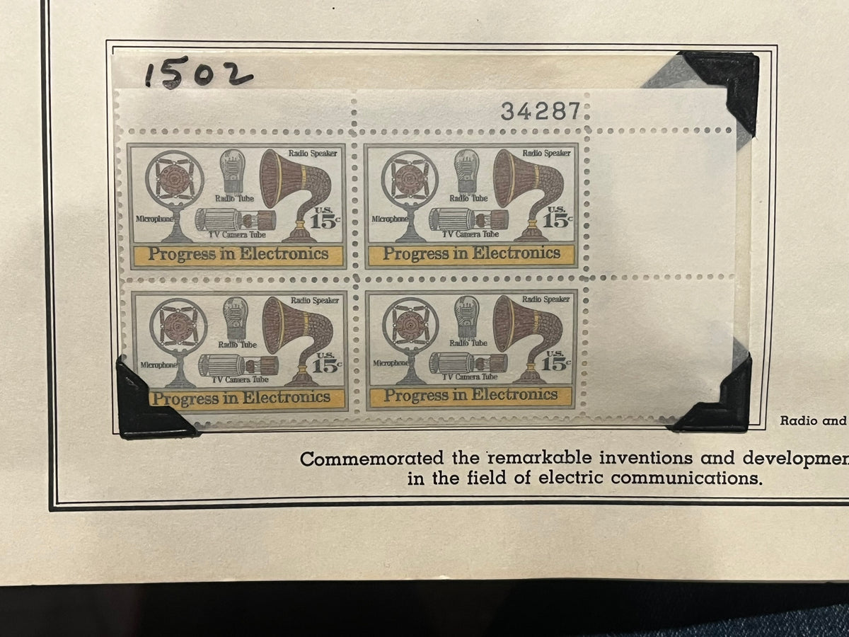 15c Progress in Electronics - Radio and TV Components - Plate Block