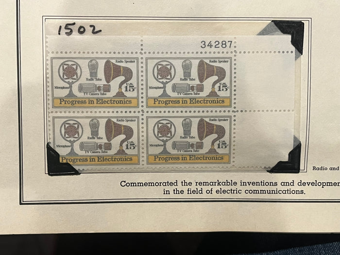 15c Progress in Electronics - Radio and TV Components - Plate Block