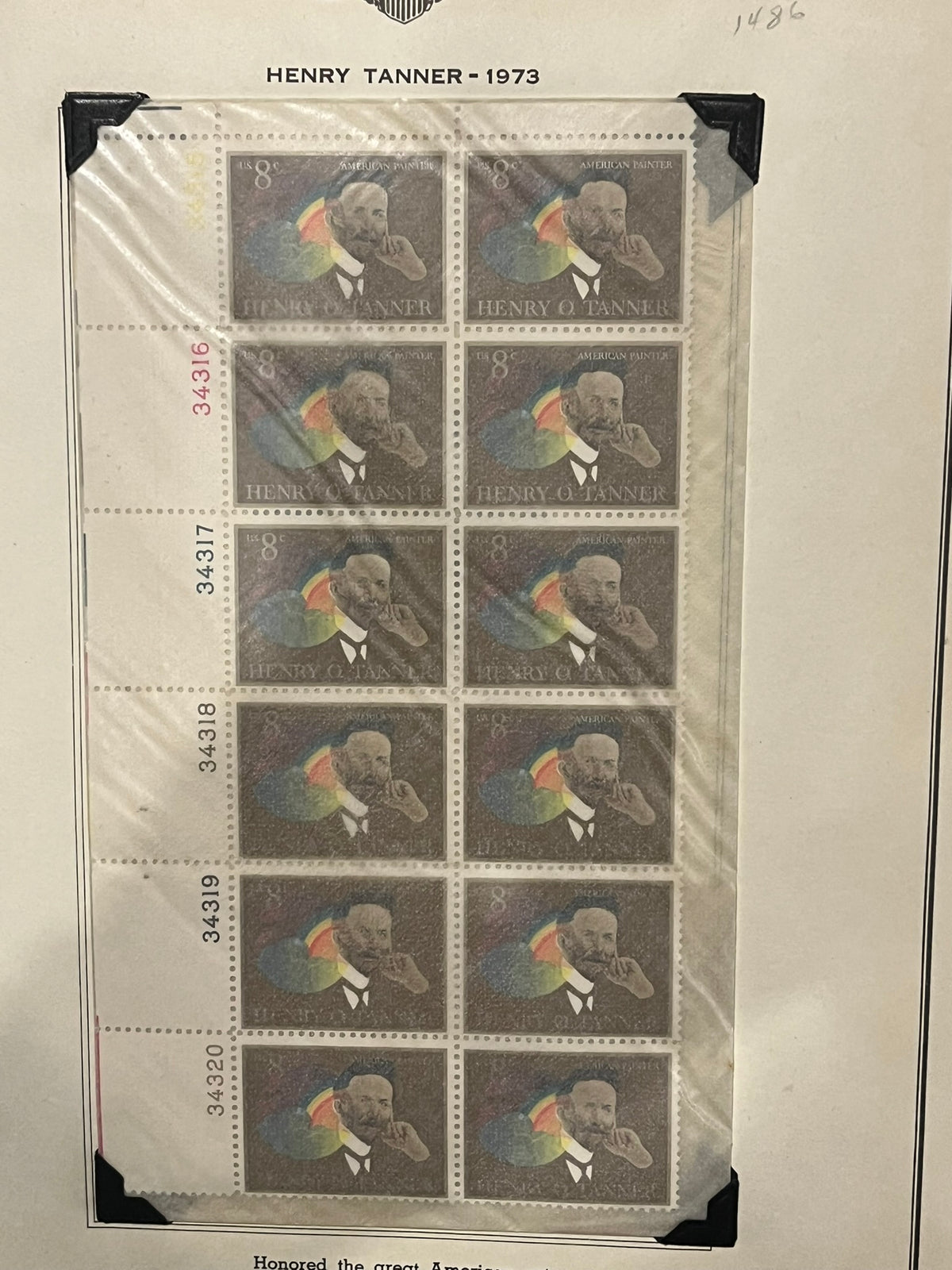 8c Henry Tanner PlateBlock