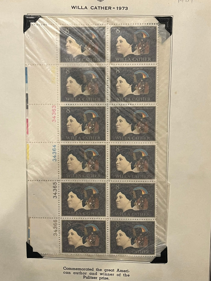 8c Willa Cather Plate Block