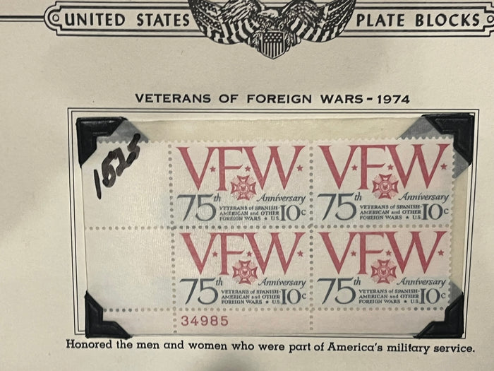 10c  Veterans of Foreign Wars 75th Anniversary Plate Block