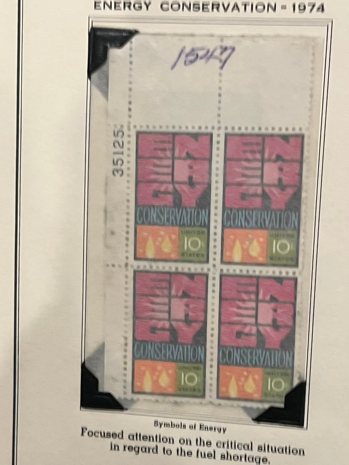 10c Energy Conservation Plate Block