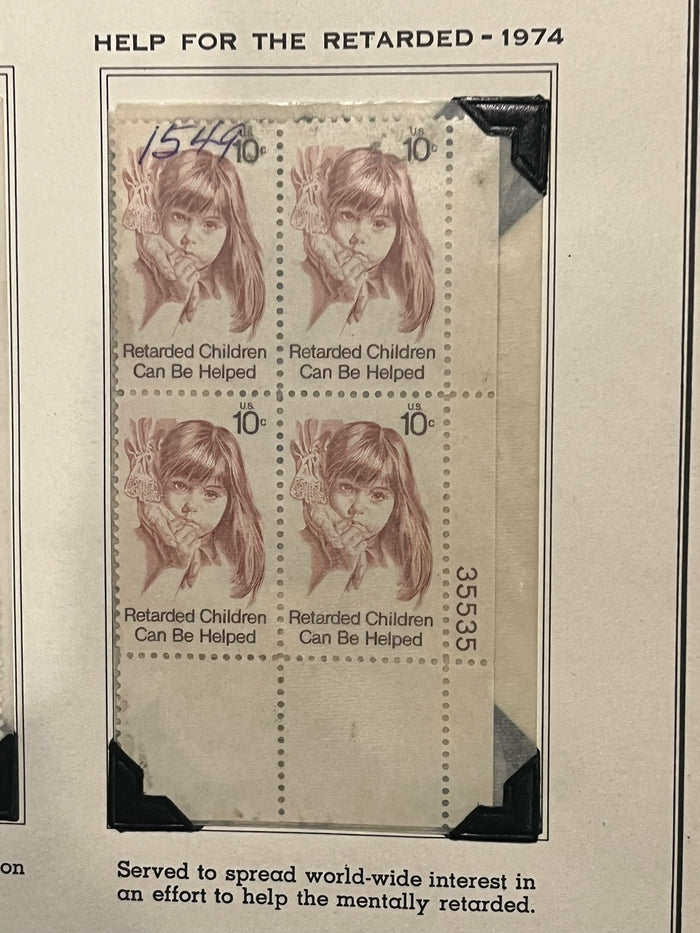 10c Help for the Retarded Plate Block