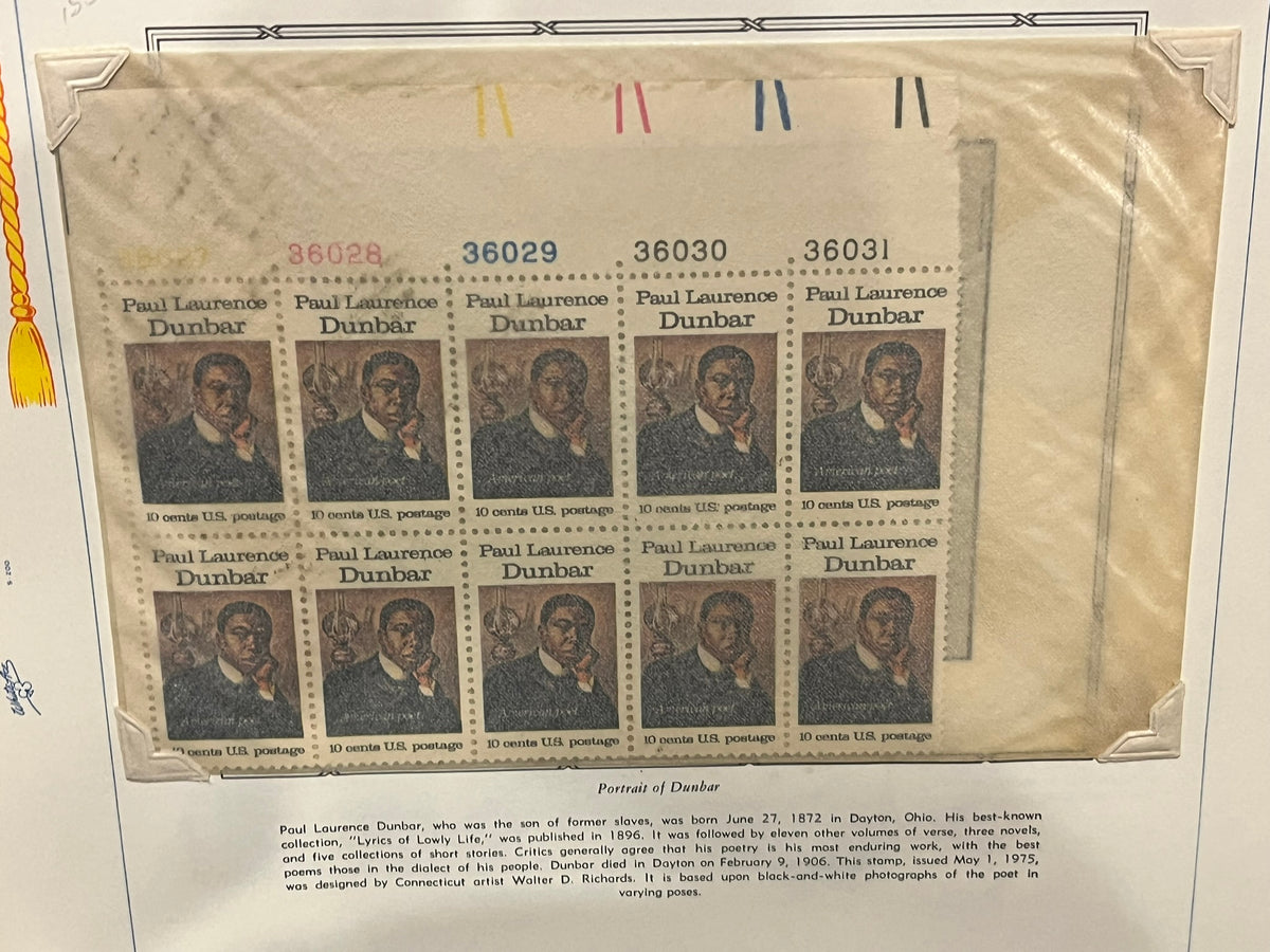 10c Paul Laurence Dunbar Plate Block