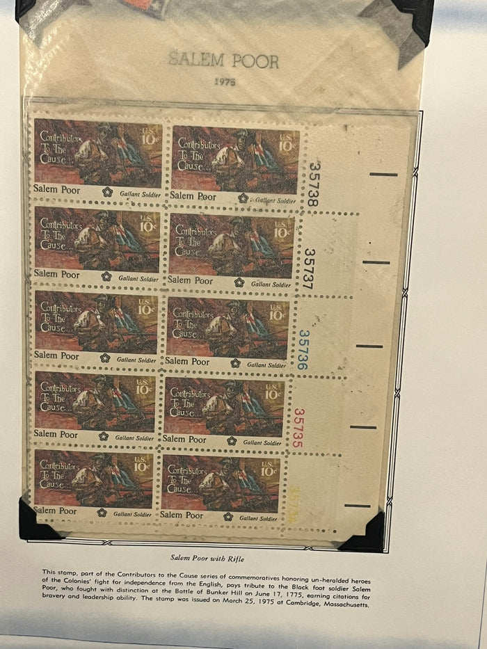 10c Salem Poor Plate Block