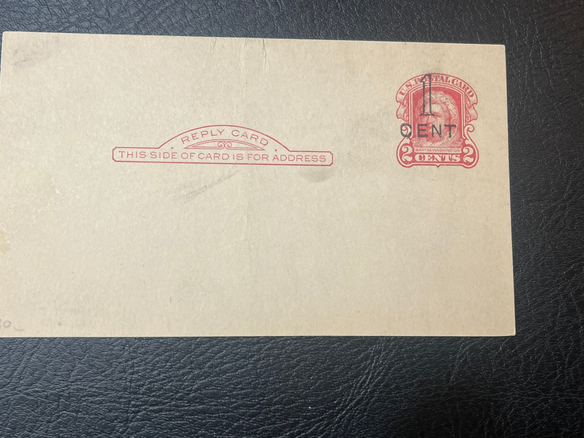 1920 Martha Washington 2c with 1c overstamp Postal Reply Card.