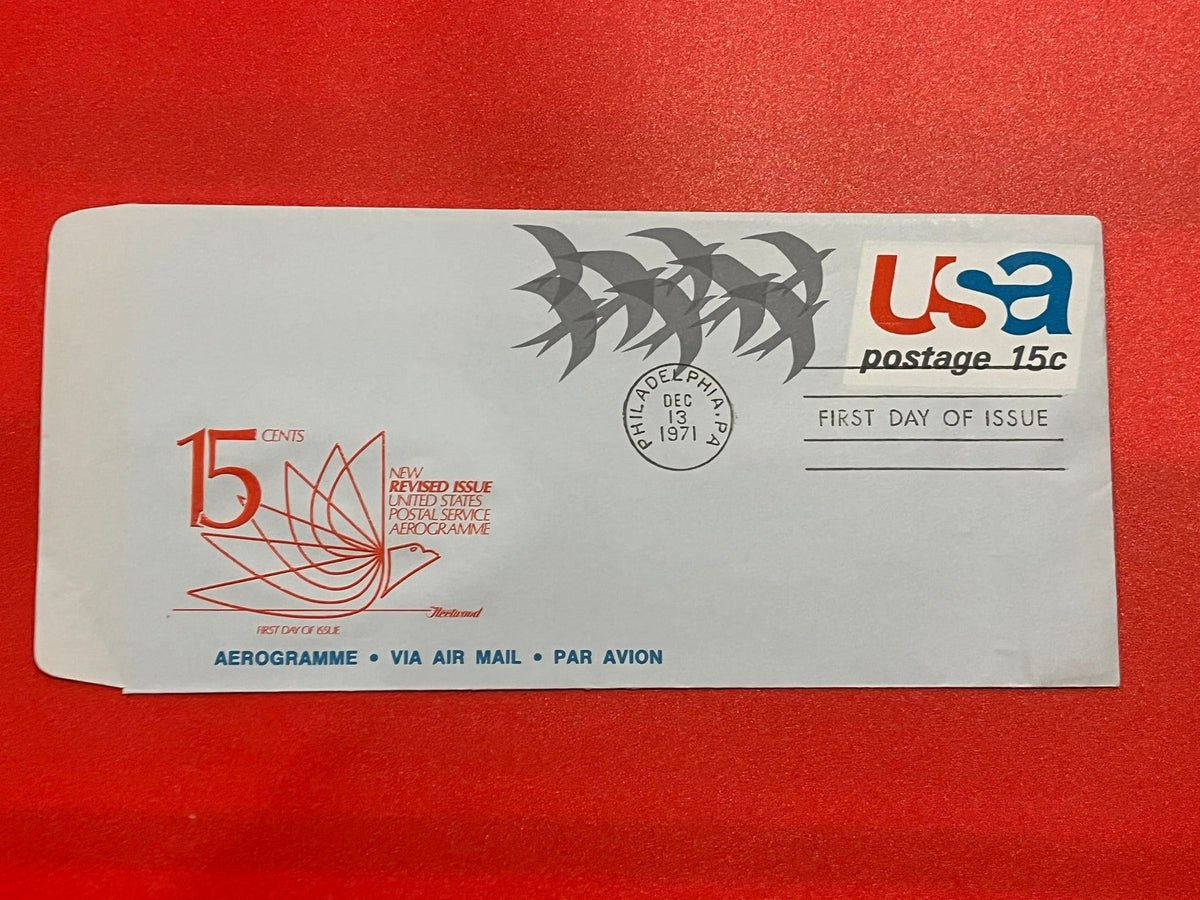 15c Revised Issue Aerogramme (Red) FDC