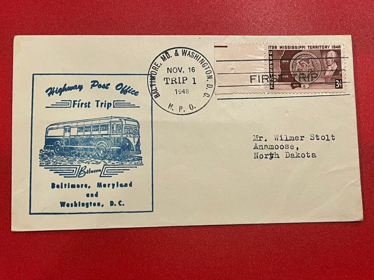 Highway Post Office First Trip FDC.  Baltimore - Washington D.C.