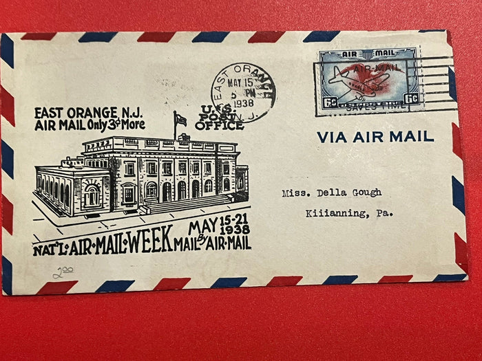 East Orange N.J. National Air Mail Week  1938 Cachet